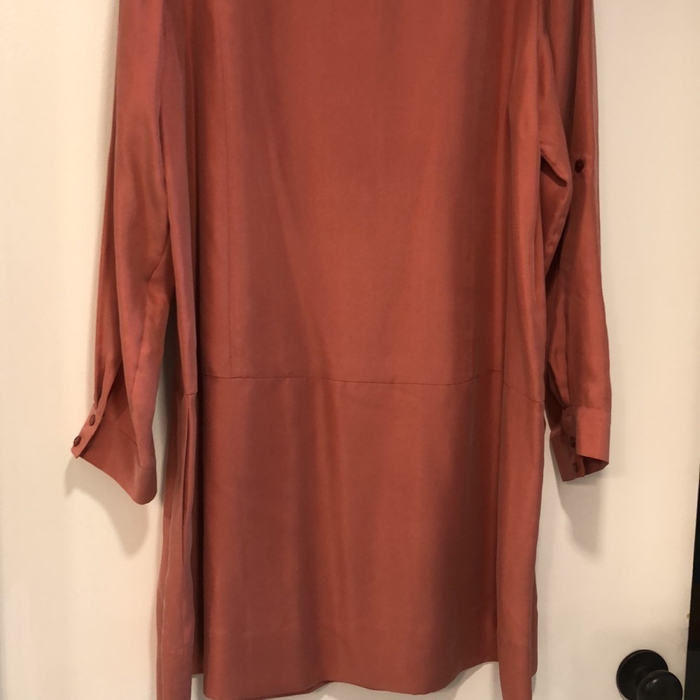 EILEEN FISHER SILK TWILL SHIRT DRESS in Coral NWT sz L - Picture 9 of 11